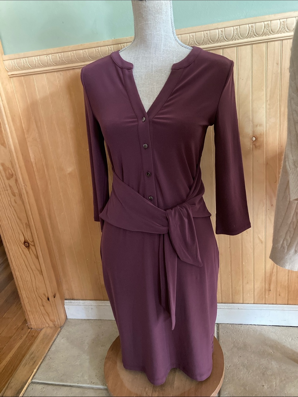 White House Black Market Burgundy Tie-Waist Dress